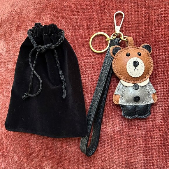 New HANDMADE LEATHER TEDDY BEAR BAG CHARM KEY RING🧸 - Picture 2 of 4